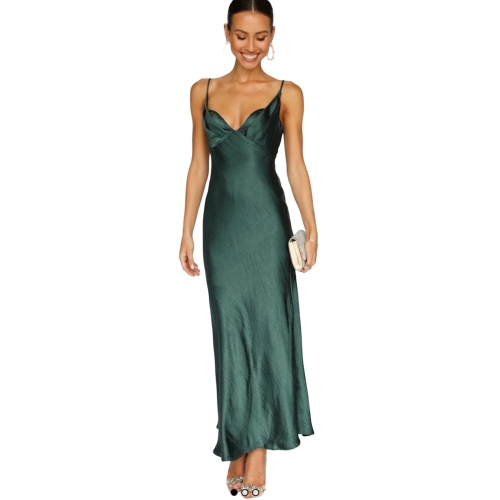 Hello Molly NO CLOUDY SKIES SATIN MAXI DRESS FOREST GREEN